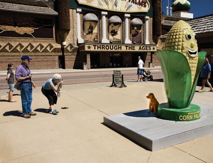 Dog posing for picture at Corn Palace, Mitchell, S.D.